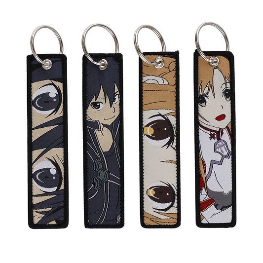 Sword Art Online Embroidery Keys Holder For Motorcycles Keychain for Car Keys Backpack Chaveiro Key Ring Anime Accessories Gifts