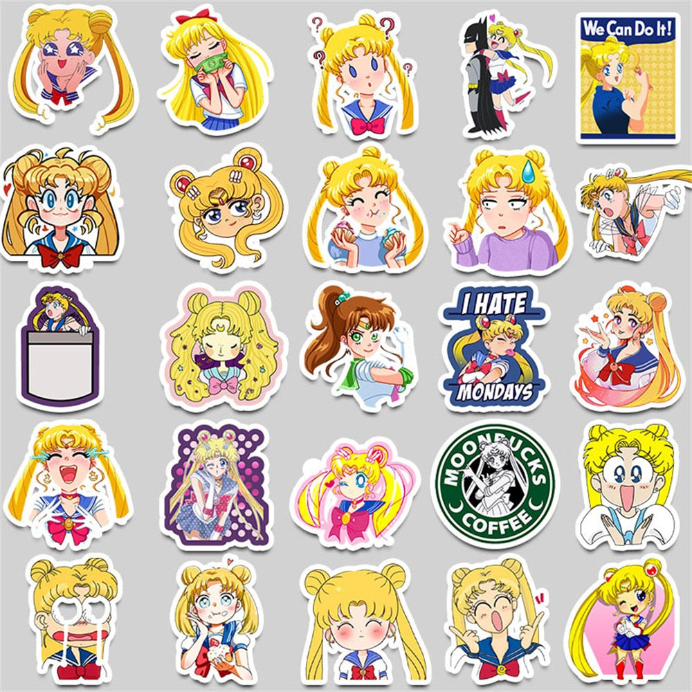 10/30/50PCS Sailor Moon Cute Stickers Sailor Moon Graffiti Stickers Personality Skateboard Stickers Trolley Case Stickers Wholes