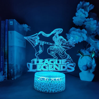 Xin Zhao Champion League of Legends 3D Visual Lamp Gaming Room Desk Backlight Novelty Acrylic Lighting Decoration on the table