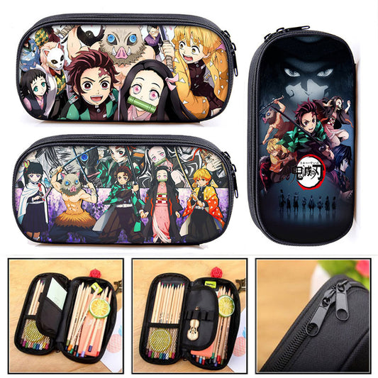 Anime Demon Slayer Kimetsu No Yaiba Canvas Purse Pencil Case Zipper Makeup Bag Pen Stationery Bag catoon Pencil Box