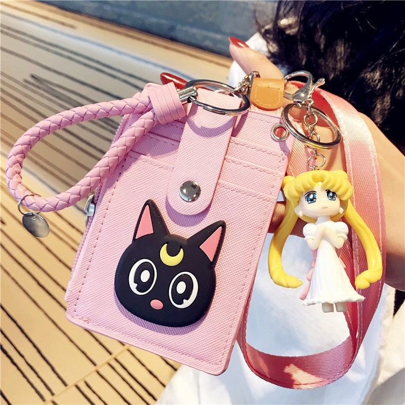 Cartoon Anime Sailor Moon Lanyard Card Holder Keychain Webbing Mobile Phone Lanyard Cute Pendant Detachable Card with Coin Purse