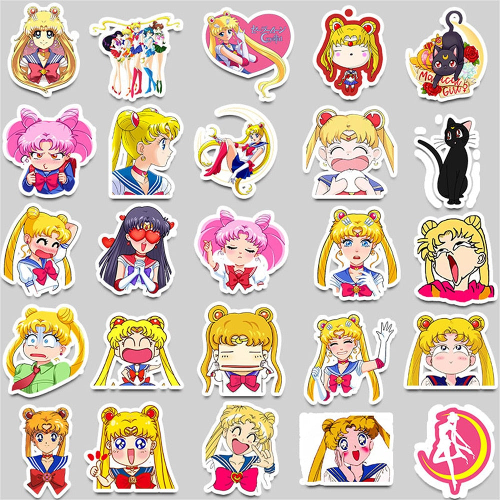 10/30/50PCS Sailor Moon Cute Stickers Sailor Moon Graffiti Stickers Personality Skateboard Stickers Trolley Case Stickers Wholes