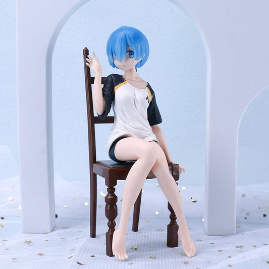 Anime Re: Zero In A Different World From Zero Action Figure Rem Kawaii Girl T-shirt Figure Rem Chair PVC Collection Model Toys