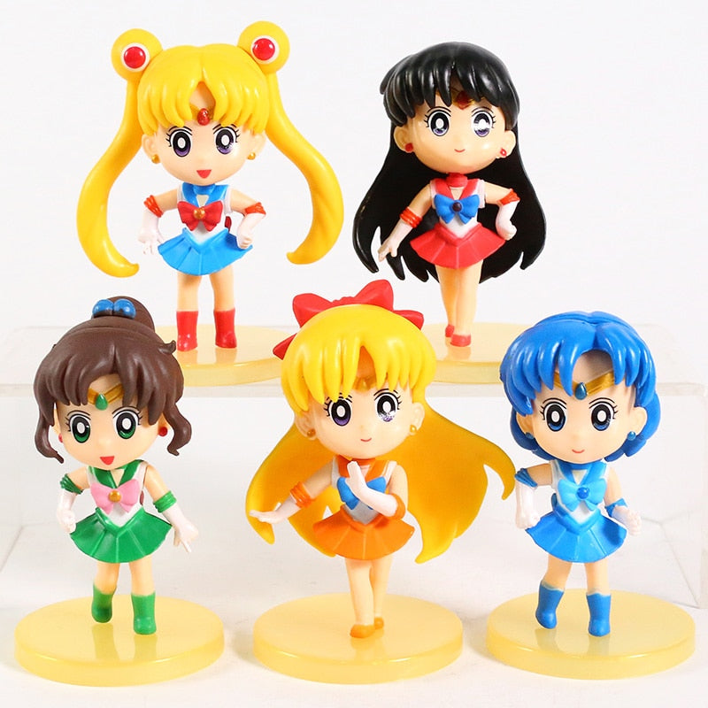 Q Version Sailor Moon Mercury Mars Jupiter Venus Uranus Neptune Pluto Chiba Mamoru PVC Figures Toys Computer Desktop Dolls Set