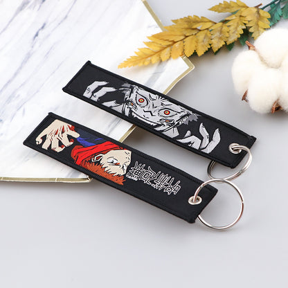 Jujutsu Kaisen Embroidered Cool Car Keychains for Men Keyring Anime keys Tag Women Man Fashion Accessories Jewelry Gifts