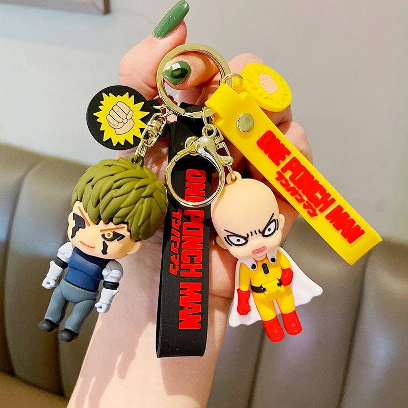 One Punch Man Keychain Anime Saitama Cute Doll Figure Toy Keyring Bag Pendent Key Chain Accessory Gift for Kids Men Fans Friends