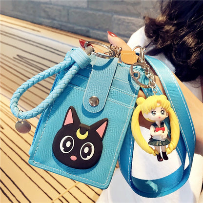 Cartoon Anime Sailor Moon Lanyard Card Holder Keychain Webbing Mobile Phone Lanyard Cute Pendant Detachable Card with Coin Purse