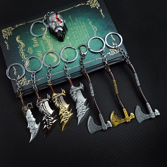 God of War Keychain Kratos Axe Leviathan Key Chain Keyring Blades of Chaos Swords Game Accessories Car Key Ring Pendant llaveros