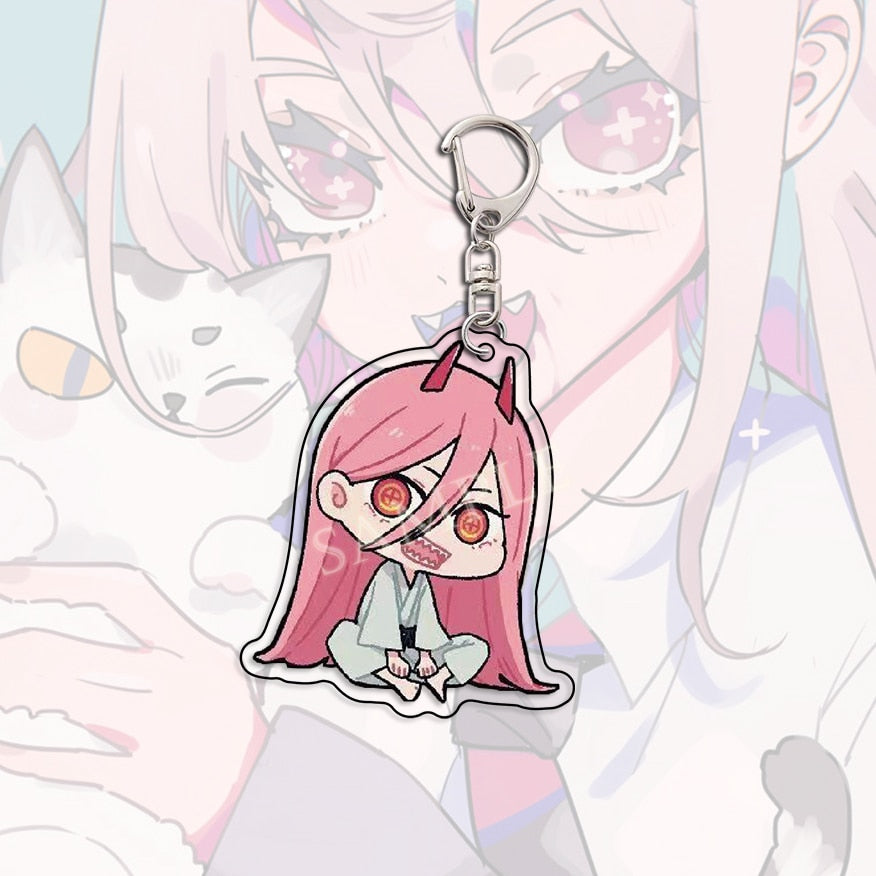 Kawaii Figures Anime Chainsaw Man Keychain Pochita Power Makima Angel Hayakawa Aki Key Ring 6cm Acrylic Charm Key Chain Llaveros