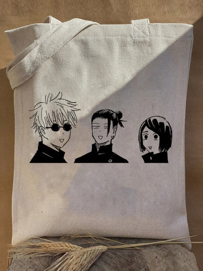 Harajuku Y2k anime Jujutsu Kaisen Women Bags Shopping Bag Canvas Shopper Bag Reusable Tote Bag Handbags Shoulder Bag Collapsible