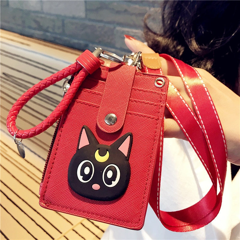 Cartoon Anime Sailor Moon Lanyard Card Holder Keychain Webbing Mobile Phone Lanyard Cute Pendant Detachable Card with Coin Purse