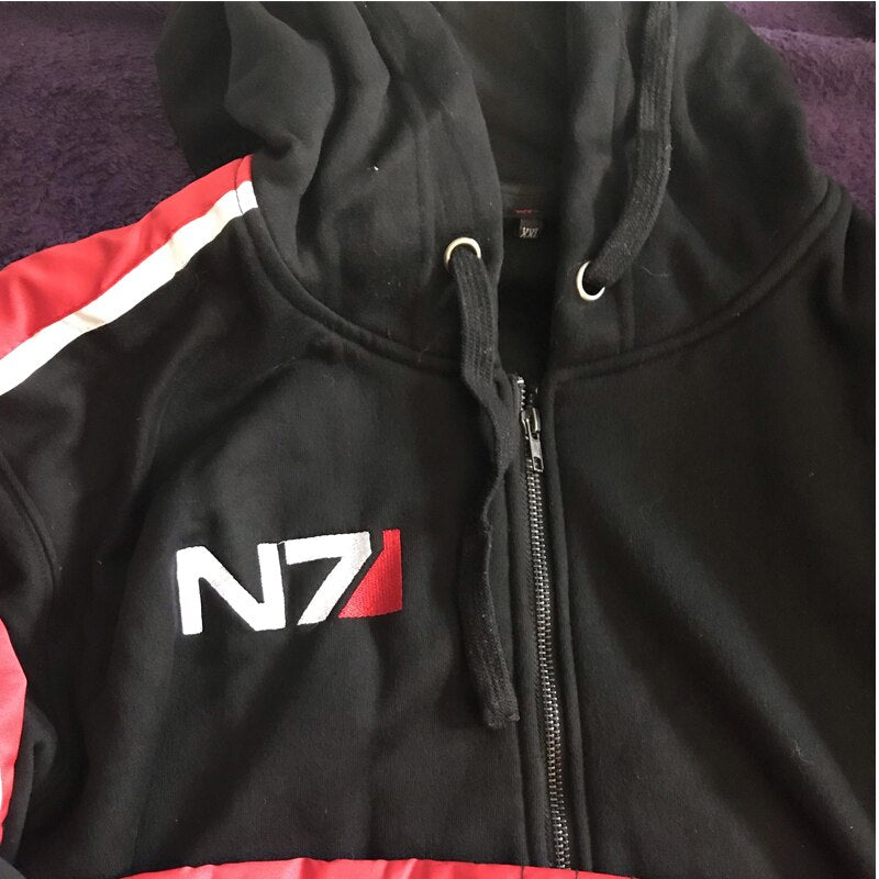 N7 Mass Effect Hoodie Men Black Hood Zip Sweatshirt Unisex Embordery Fleece Winter Anime Cosplay Sweetshirt Cotton Casual M XXXL