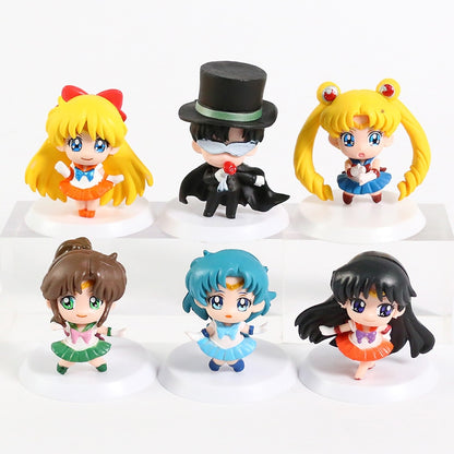 Q Version Sailor Moon Mercury Mars Jupiter Venus Uranus Neptune Pluto Chiba Mamoru PVC Figures Toys Computer Desktop Dolls Set