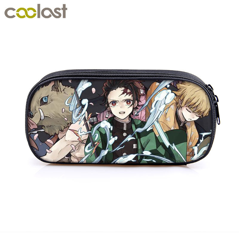 Anime Demon Slayer Kimetsu No Yaiba Canvas Purse Pencil Case Zipper Makeup Bag Pen Stationery Bag catoon Pencil Box