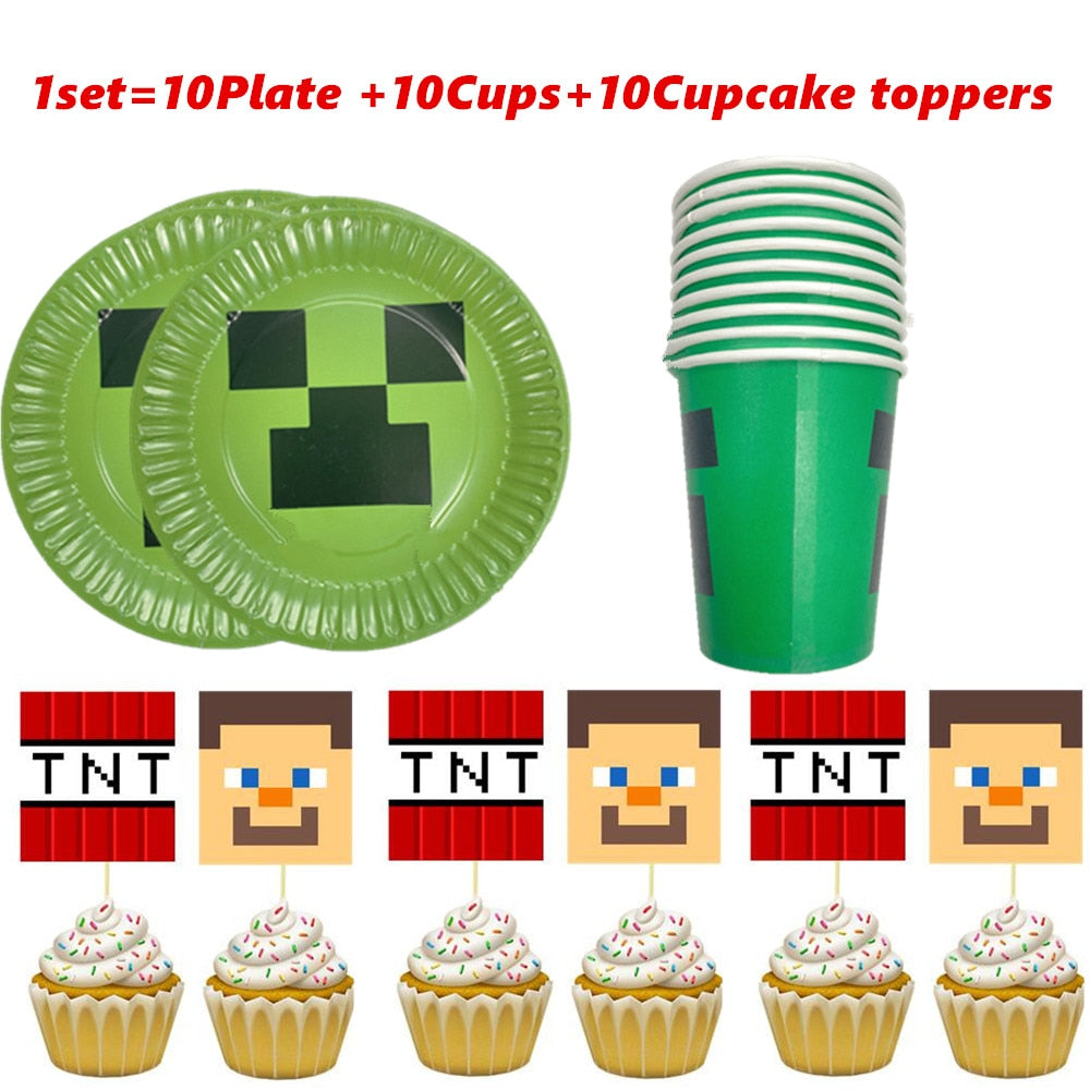 Minecraft Game Craft TNT Birthday Party set supplies Paper Plate Cups Baby shower Game Craft for kid party decoration toy