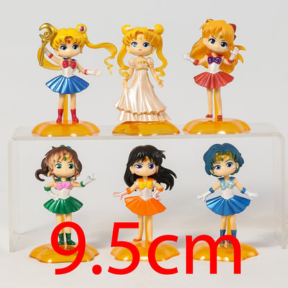 Q Version Sailor Moon Mercury Mars Jupiter Venus Uranus Neptune Pluto Chiba Mamoru PVC Figures Toys Computer Desktop Dolls Set