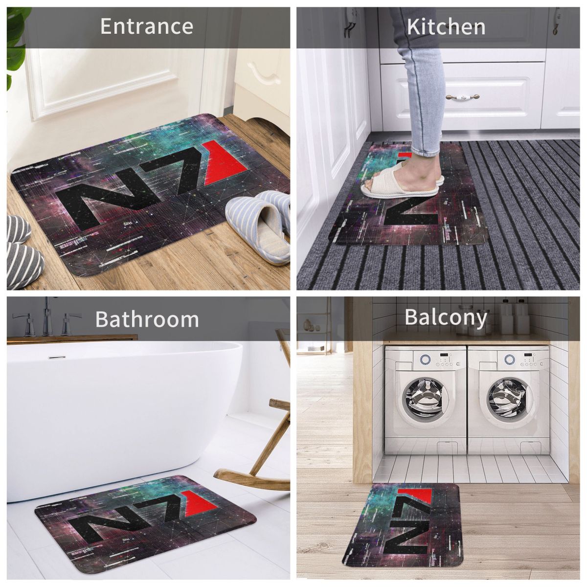 Non-slip Doormat Mass Effect N7 Emblem Space Glitch Bath Bedroom Mat Outdoor Carpet Indoor Modern Decor