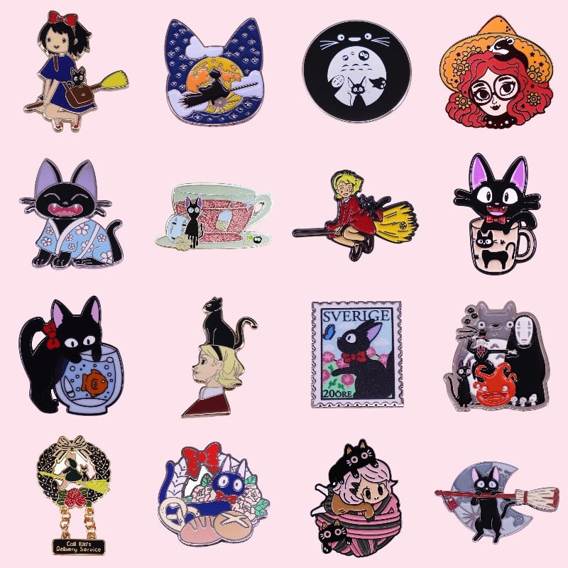 Kiki&#39;s Delivery Hard Enamel Pins Custom Cartoon Animal Cute Gigi Cat Brooches Anime Collect Lapel Badges Jewelry Gifts Wholesale Studio Ghibli