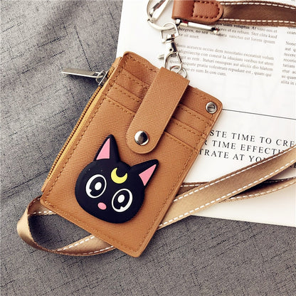 Cartoon Anime Sailor Moon Lanyard Card Holder Keychain Webbing Mobile Phone Lanyard Cute Pendant Detachable Card with Coin Purse