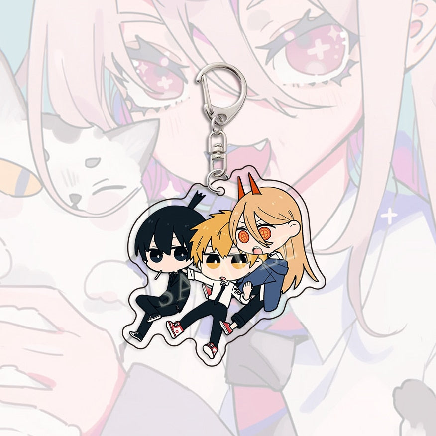 Kawaii Figures Anime Chainsaw Man Keychain Pochita Power Makima Angel Hayakawa Aki Key Ring 6cm Acrylic Charm Key Chain Llaveros