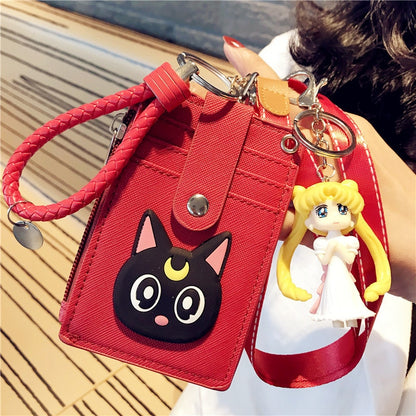 Cartoon Anime Sailor Moon Lanyard Card Holder Keychain Webbing Mobile Phone Lanyard Cute Pendant Detachable Card with Coin Purse