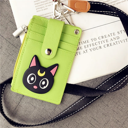 Cartoon Anime Sailor Moon Lanyard Card Holder Keychain Webbing Mobile Phone Lanyard Cute Pendant Detachable Card with Coin Purse