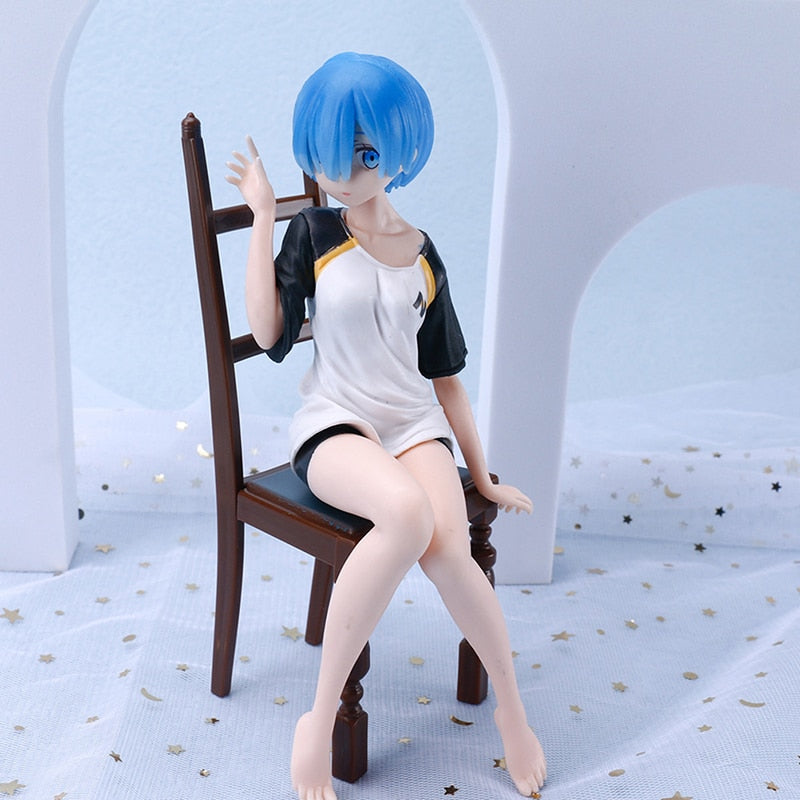 Anime Re: Zero In A Different World From Zero Action Figure Rem Kawaii Girl T-shirt Figure Rem Chair PVC Collection Model Toys