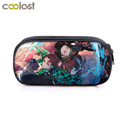 Anime Demon Slayer Kimetsu No Yaiba Canvas Purse Pencil Case Zipper Makeup Bag Pen Stationery Bag catoon Pencil Box