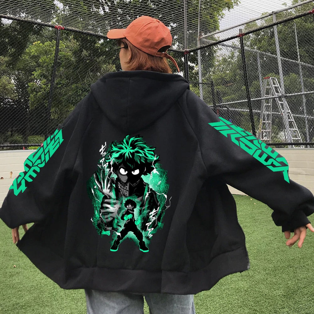 My Hero Academia Zip Up Jacket Anime Deku Graphic Print Hoodie Pullovers Unisex Fashion Harajuku Sweatshirt Casual Streetwear