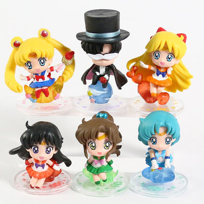 Q Version Sailor Moon Mercury Mars Jupiter Venus Uranus Neptune Pluto Chiba Mamoru PVC Figures Toys Computer Desktop Dolls Set