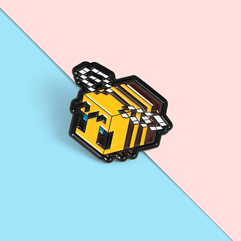 Novelty Creative Animal Pixel Bee Soft Enamel Pin Cute Cartoon Lapel Badge Brooch Minecraft Collectable Gifts