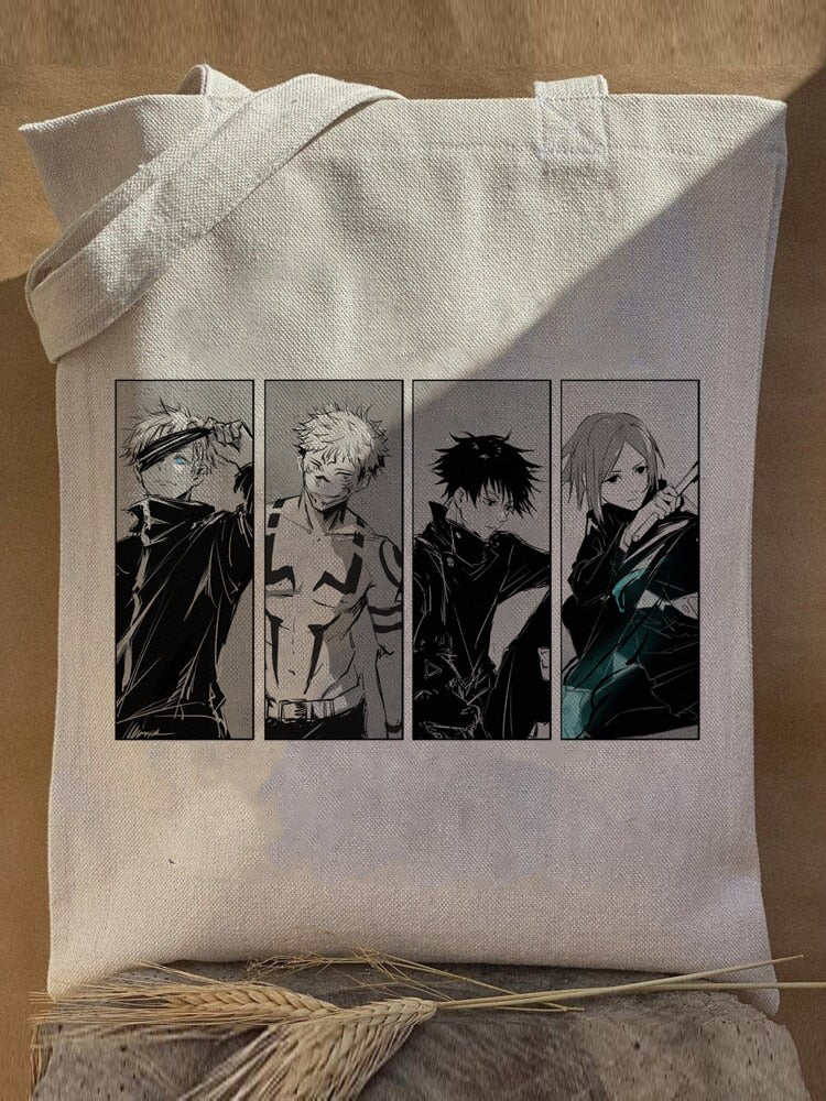 Harajuku Y2k anime Jujutsu Kaisen Women Bags Shopping Bag Canvas Shopper Bag Reusable Tote Bag Handbags Shoulder Bag Collapsible