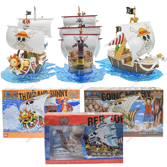 18cm Anime One Piece Figure Thousand Sunny Going Merry Boat Pirate Ship Fiugrine Toys Action Figures Shanks Assembly Model Toys