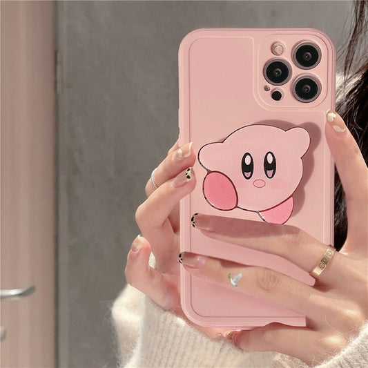 Kawaii Kirby Plush Cartoon Cute Apple Pink Kirby Soft Phone Case + Stand Plushie Anime Plush Toys for Girls Birthday Gift