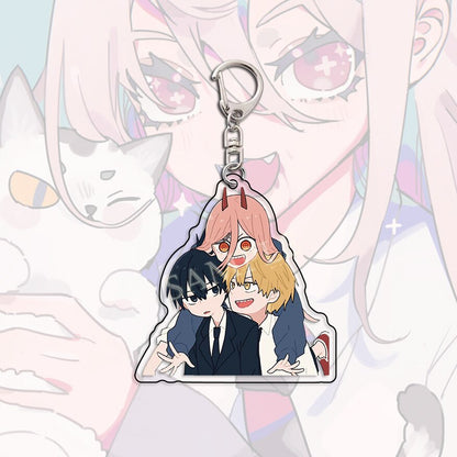 Kawaii Figures Anime Chainsaw Man Keychain Pochita Power Makima Angel Hayakawa Aki Key Ring 6cm Acrylic Charm Key Chain Llaveros