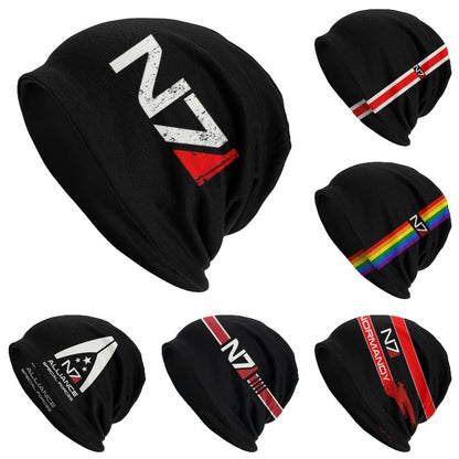 Video Game Mass Effect N7 Skullies Beanies Caps Men Women Unisex Hip Hop Winter Warm Knit Hat Alliance Military Bonnet Hats