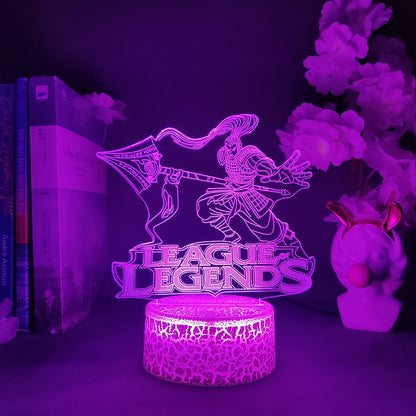 Xin Zhao Champion League of Legends 3D Visual Lamp Gaming Room Desk Backlight Novelty Acrylic Lighting Decoration on the table