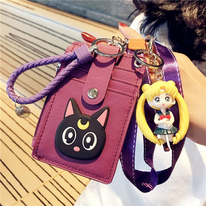 Cartoon Anime Sailor Moon Lanyard Card Holder Keychain Webbing Mobile Phone Lanyard Cute Pendant Detachable Card with Coin Purse