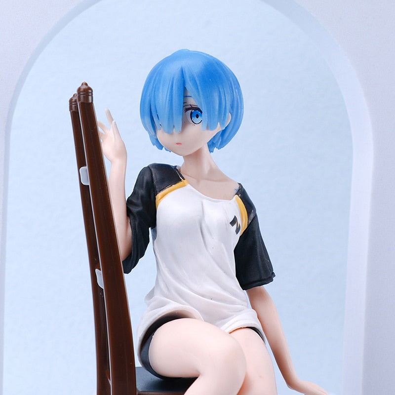 Anime Re: Zero In A Different World From Zero Action Figure Rem Kawaii Girl T-shirt Figure Rem Chair PVC Collection Model Toys