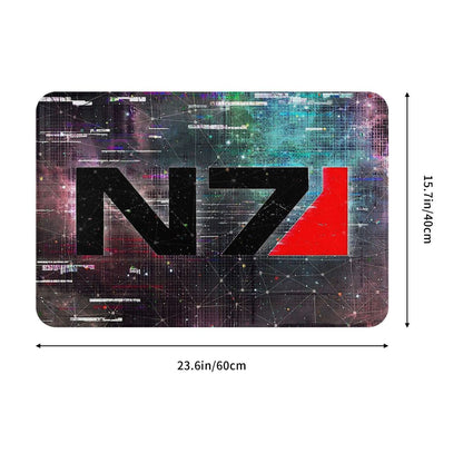 Non-slip Doormat Mass Effect N7 Emblem Space Glitch Bath Bedroom Mat Outdoor Carpet Indoor Modern Decor