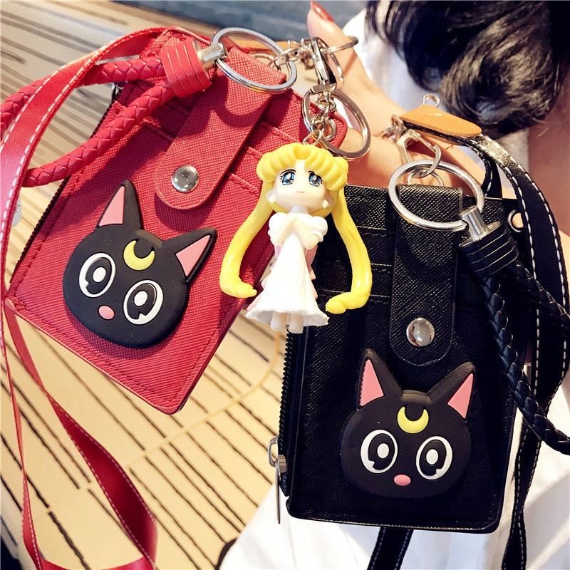 Cartoon Anime Sailor Moon Lanyard Card Holder Keychain Webbing Mobile Phone Lanyard Cute Pendant Detachable Card with Coin Purse