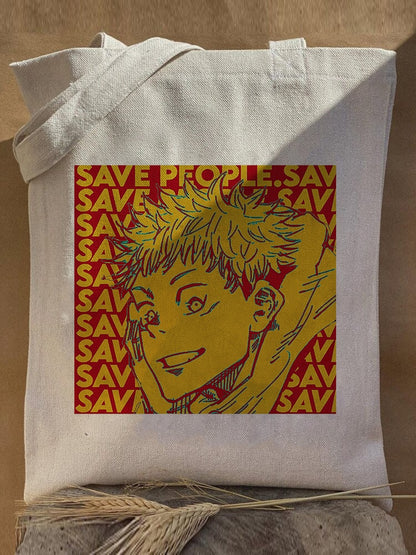 Harajuku Y2k anime Jujutsu Kaisen Women Bags Shopping Bag Canvas Shopper Bag Reusable Tote Bag Handbags Shoulder Bag Collapsible