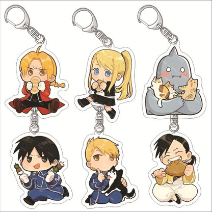 KeyChain Men Fullmetal Alchemist Key Chain Women Acrylic Key Ring Edward Elric Alphonse Pendant Winry Rockbell Party Kids Gift