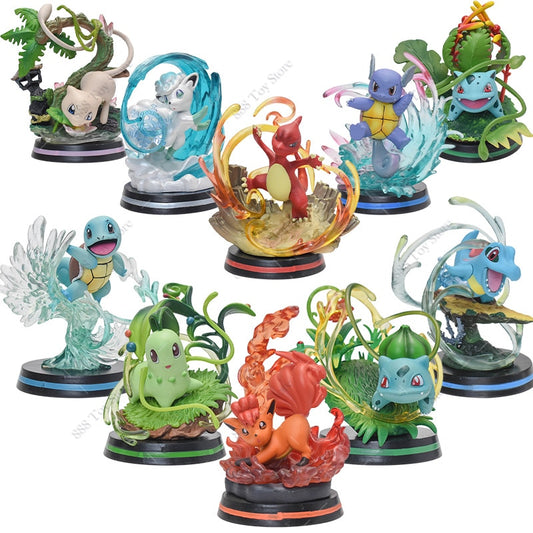 Anime Pokemon Figure Charizard Squirtle Bulbasaur Vulpix Scenes Special Effects Version Figurine Toys PVC Model Collection Dolls