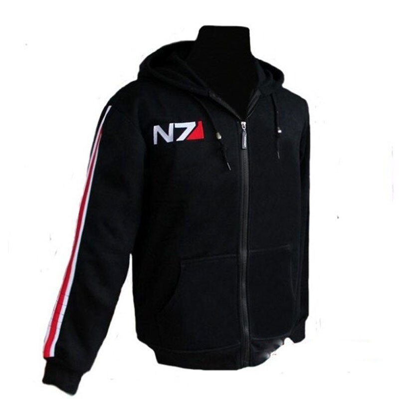 N7 Mass Effect Hoodie Men Black Hood Zip Sweatshirt Unisex Embordery Fleece Winter Anime Cosplay Sweetshirt Cotton Casual M XXXL