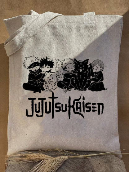 Harajuku Y2k anime Jujutsu Kaisen Women Bags Shopping Bag Canvas Shopper Bag Reusable Tote Bag Handbags Shoulder Bag Collapsible