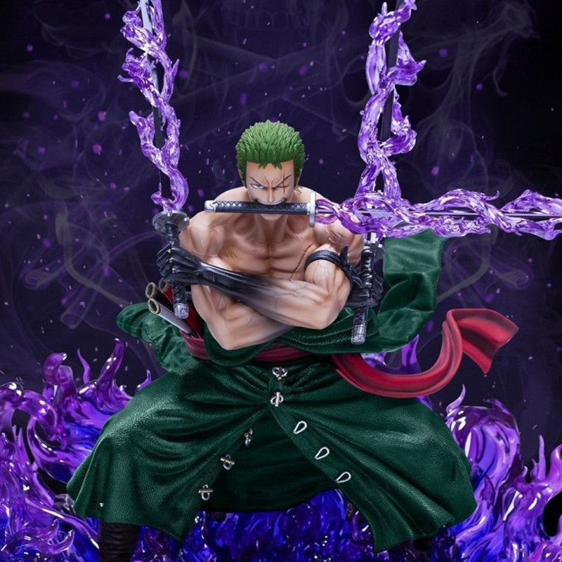 42cm One Piece Anime Roronoa Zoro Wano Country Three Heads and Six Arms Nine Knives Flow Shura Action Figure PVC Model Gift Toys