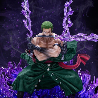 42cm One Piece Anime Roronoa Zoro Wano Country Three Heads and Six Arms Nine Knives Flow Shura Action Figure PVC Model Gift Toys