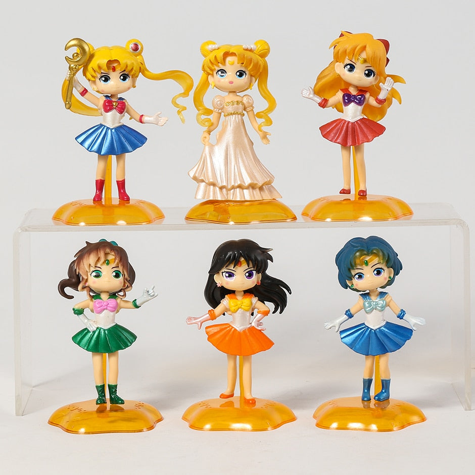 Q Version Sailor Moon Mercury Mars Jupiter Venus Uranus Neptune Pluto Chiba Mamoru PVC Figures Toys Computer Desktop Dolls Set