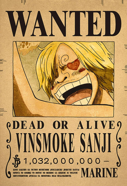 New Anime One Piece Bounty Wanted Posters 4 Emperors Kid Action Figures Vintage Living Room Wall Decoration Stickers Poster Toys